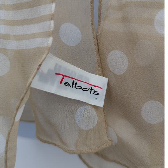 Talbots 100% Silk Striped & Polka Dot Scarf Beige White Made in Japan Timeless - Picture 3 of 6